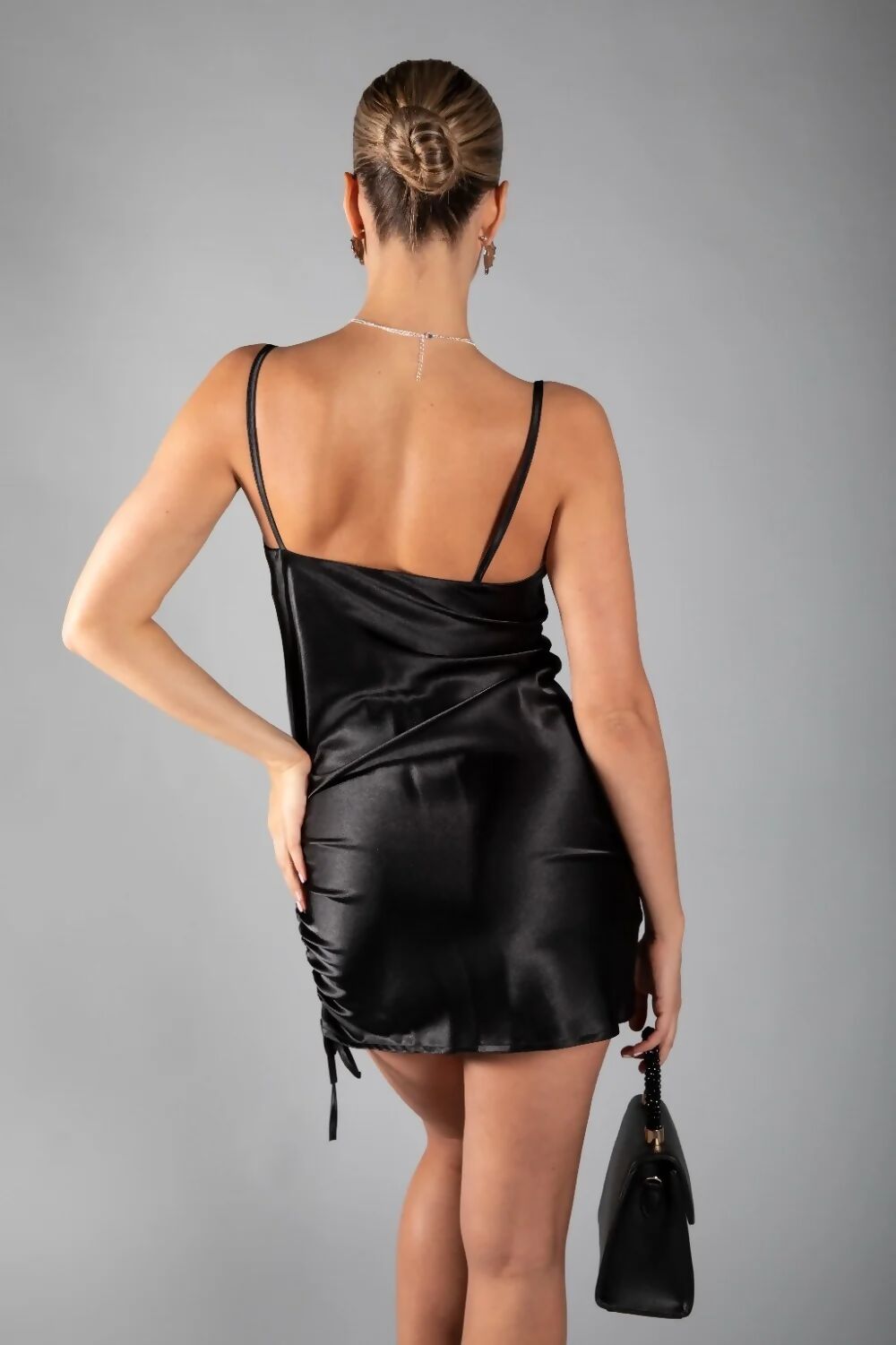 Black Satin Ruched Mini Dress by Edge Street Manchester - Shop Now!