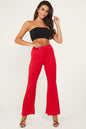 Stylish High-Waisted Ribbed Flared Bottom Pants - Polyester Elastane Blend