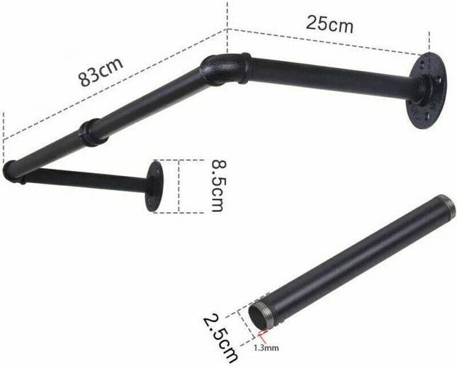 Industrial Pipe Clothing Rack Wall mounted Clothes Rail Hanging Display Rack UK
