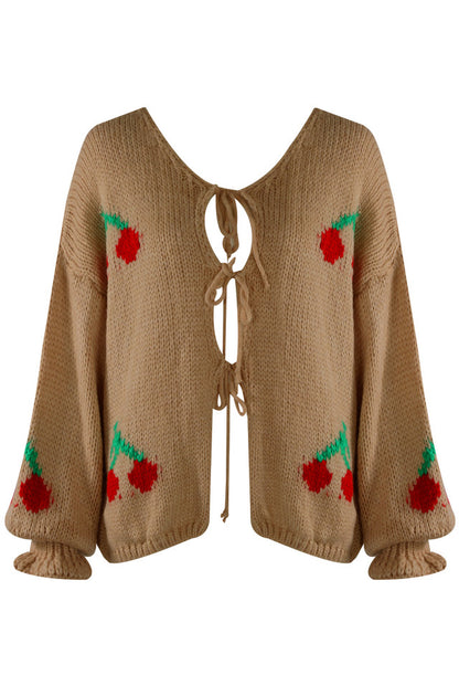 Long Sleeve Cherry Bow Cardigan