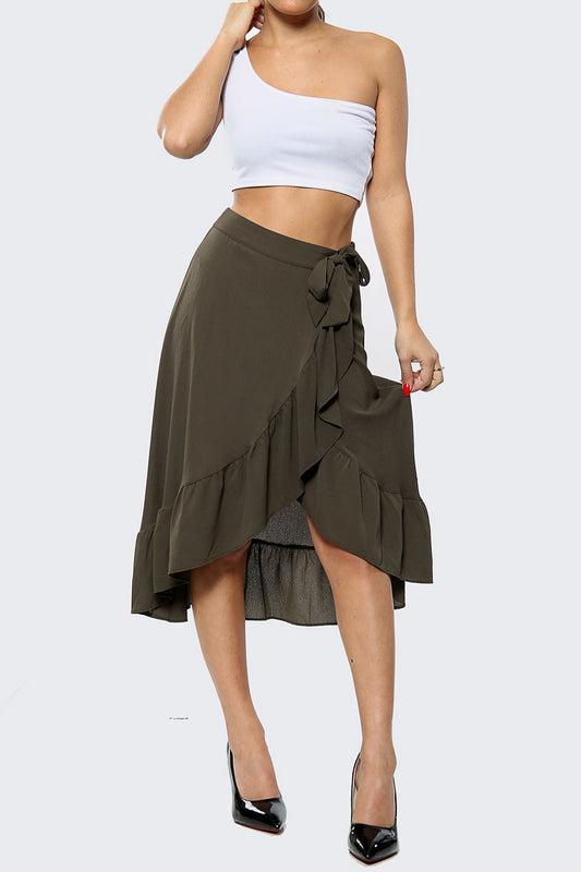 Frill Midi Wrap Skirt - Elegant and Versatile