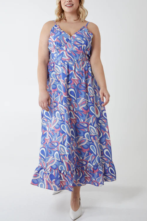 Maxi dress with cami sleeves in Pucci Paisley print